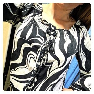 WHBM Geometric 100% Silk Off the Shoulder Blouse M